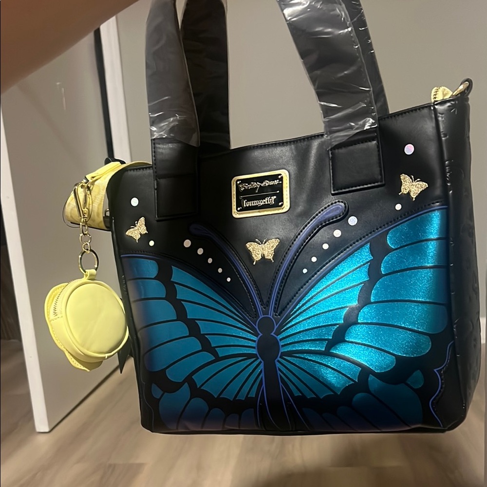 NWT Loungefly Black and Blue Butterfly Tote Bag